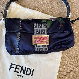 Rare Fendi Silk Canvas Hand Painted Agate Baguette